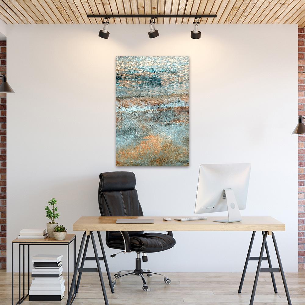 Coastal Ocean Art: Colorful Tide Motion Abstract Minimalist Floater Frame Canvas Print – Blue Modern Home Decor