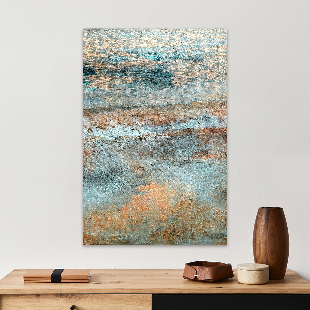 Coastal Ocean Art: Colorful Tide Motion Abstract Minimalist Floater Frame Canvas Print – Blue Modern Home Decor