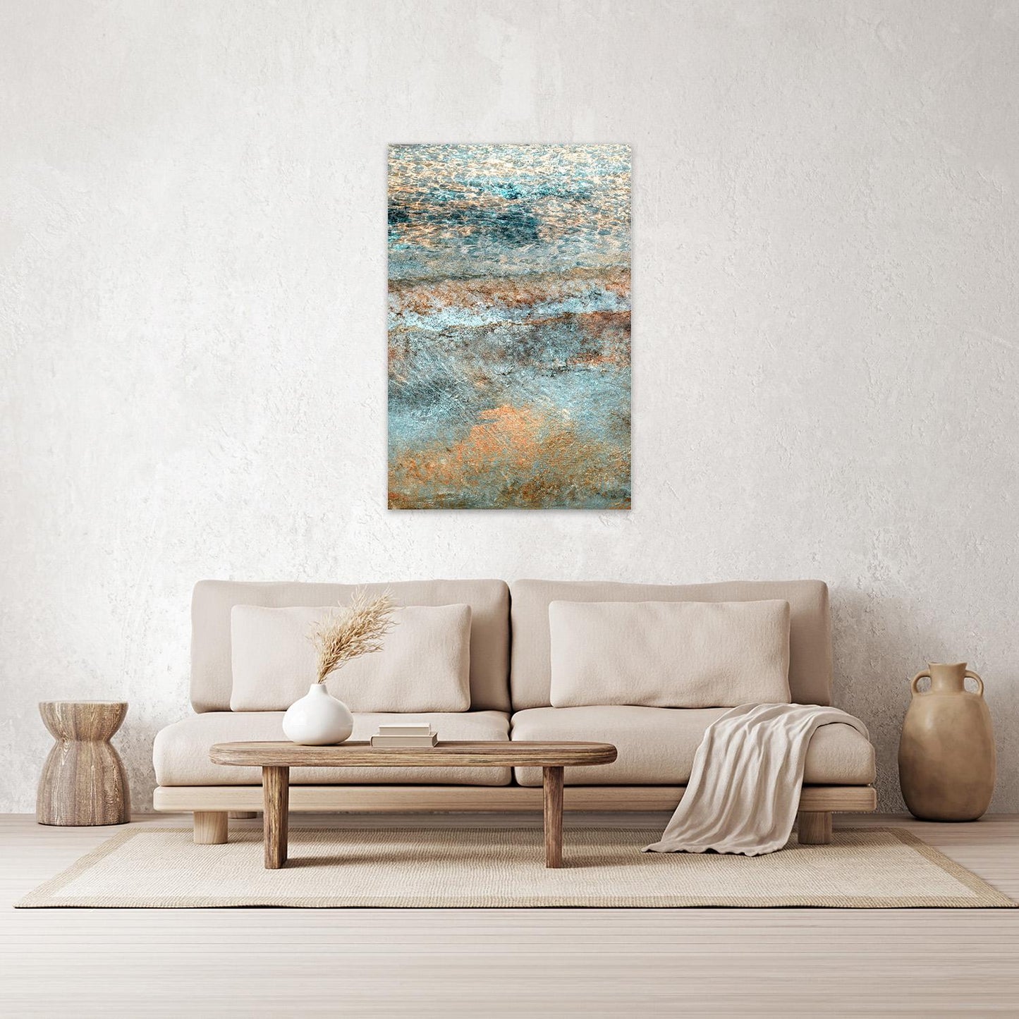 Coastal Ocean Art: Colorful Tide Motion Abstract Minimalist Floater Frame Canvas Print – Blue Modern Home Decor