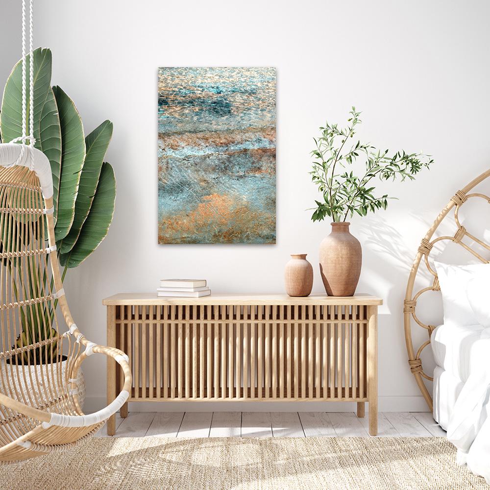 Coastal Ocean Art: Colorful Tide Motion Abstract Minimalist Floater Frame Canvas Print – Blue Modern Home Decor