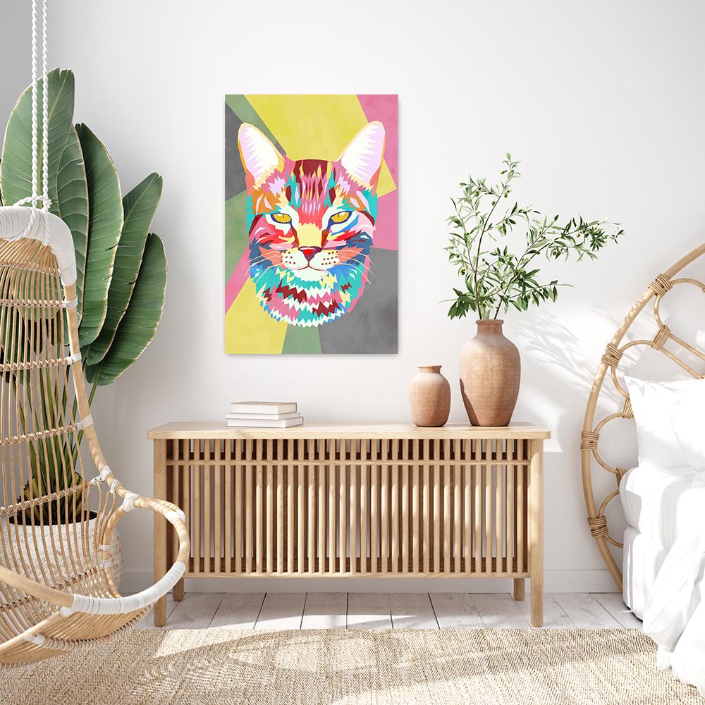 Colorful Cat Pop Wall Art - Maximalist Canvas Framed Print - Large Color Block Kitten Home Decor - Modern Pet Lover Gift