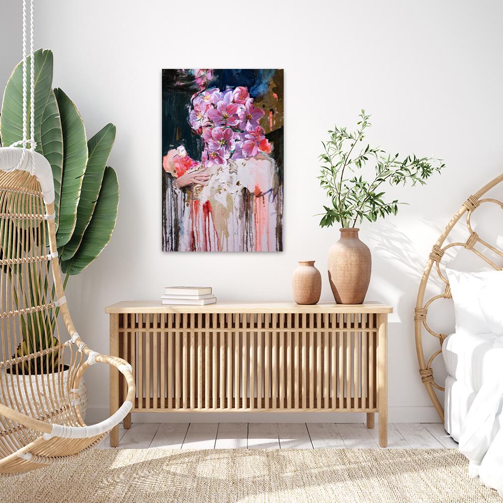 Maximalist Floral Lady Portrait Colorful Modern Fine Art Print - Large Framed Canvas Print - Home Decor Modern BOHO Woman Painting