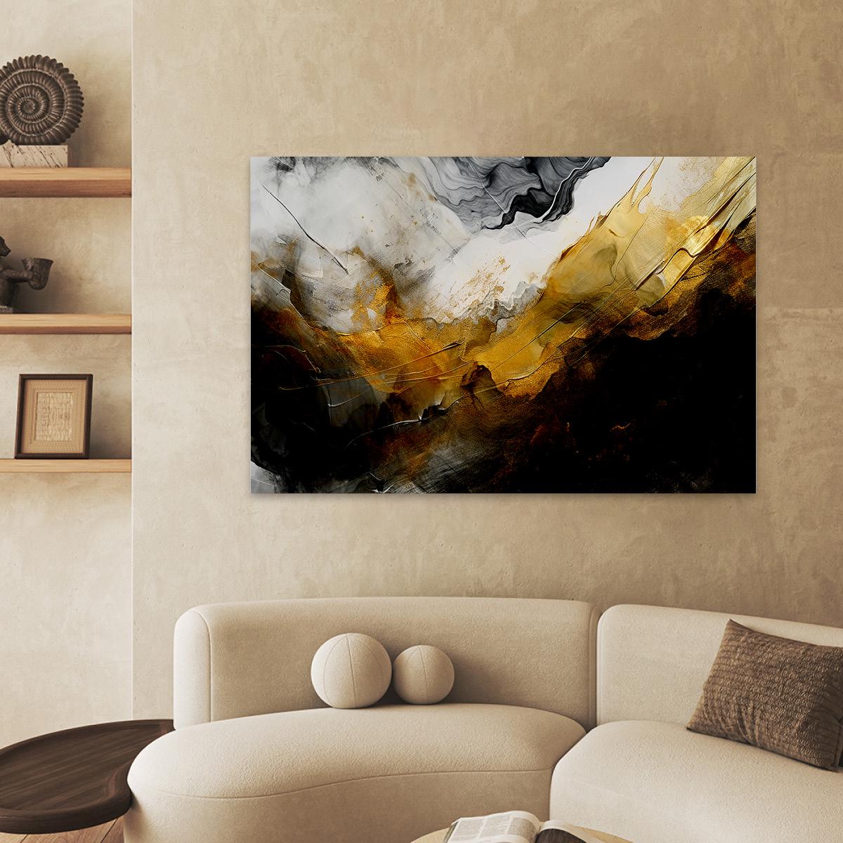 Abstract Minimalist Black & Gold Bold Neutral Framed Canvas Print - Large Fine Art Home Decor Wall Accent - Modern Contemporary Painting