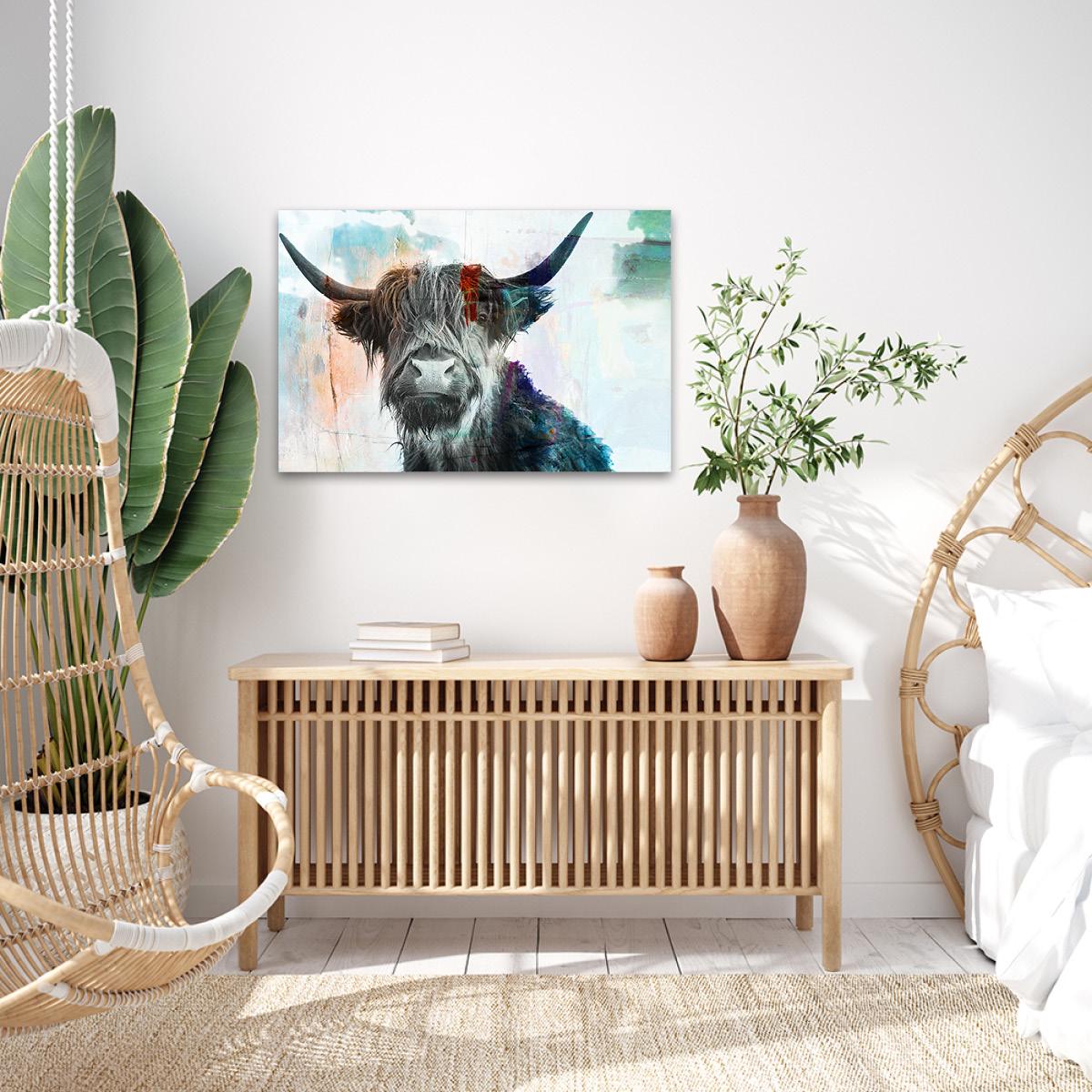 Highland Cow Painting - Colorful Scottish Cow Art - Large Framed Canvas Print Farm Animal Cattle - Rustic Modern Farmhouse Wall Decor