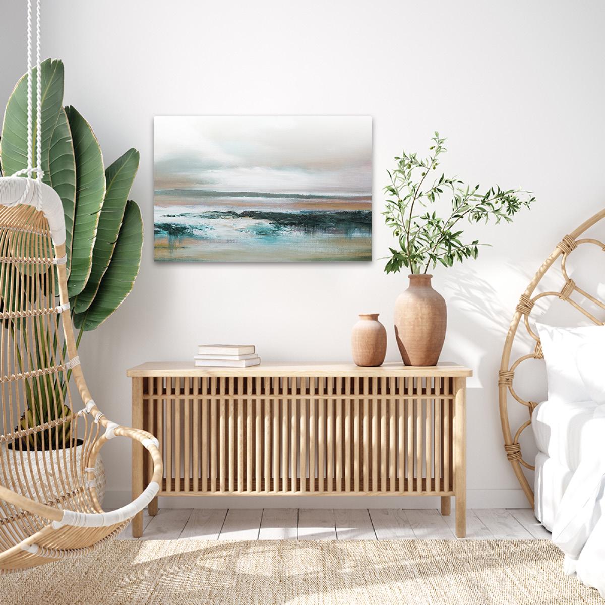 Abstract Beach Coastal Canvas Print - Colorful Ocean Modern Contemporary Wall Art - Large Framed Landscape Painting Home Decor