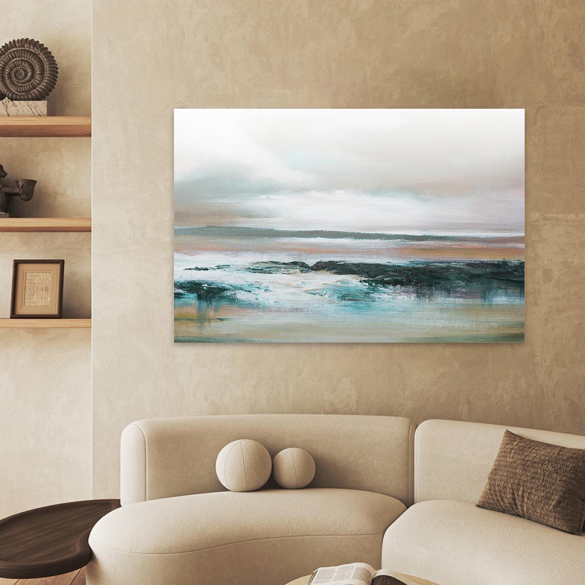 Abstract Beach Coastal Canvas Print - Colorful Ocean Modern Contemporary Wall Art - Large Framed Landscape Painting Home Decor