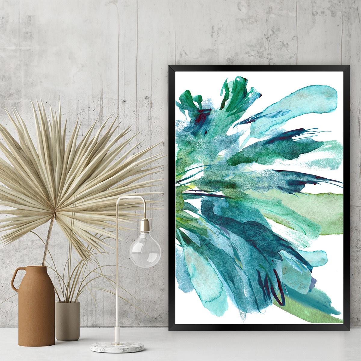 Watercolor Abstract Blue Floral Canvas Print - Botanical Framed Modern Wall Art - Contemporary Home Decor