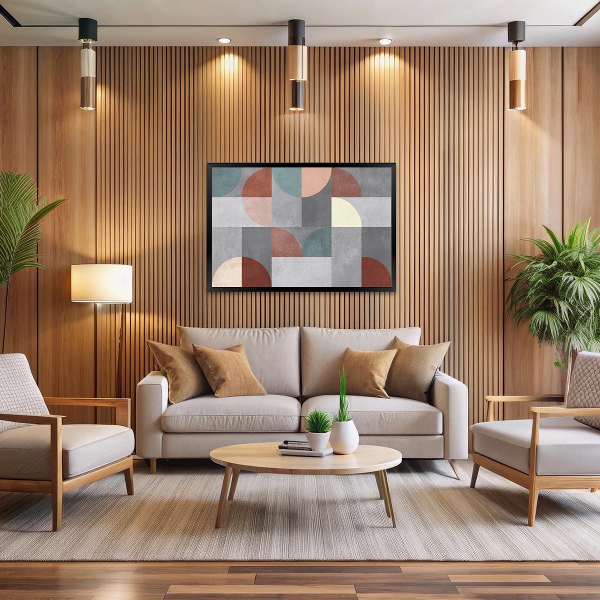 Geometric Abstract MCM Canvas Print - Jewel Tone Retro Wall Art - Bold Boho Modern Statement Home Decor - Framed Option Available