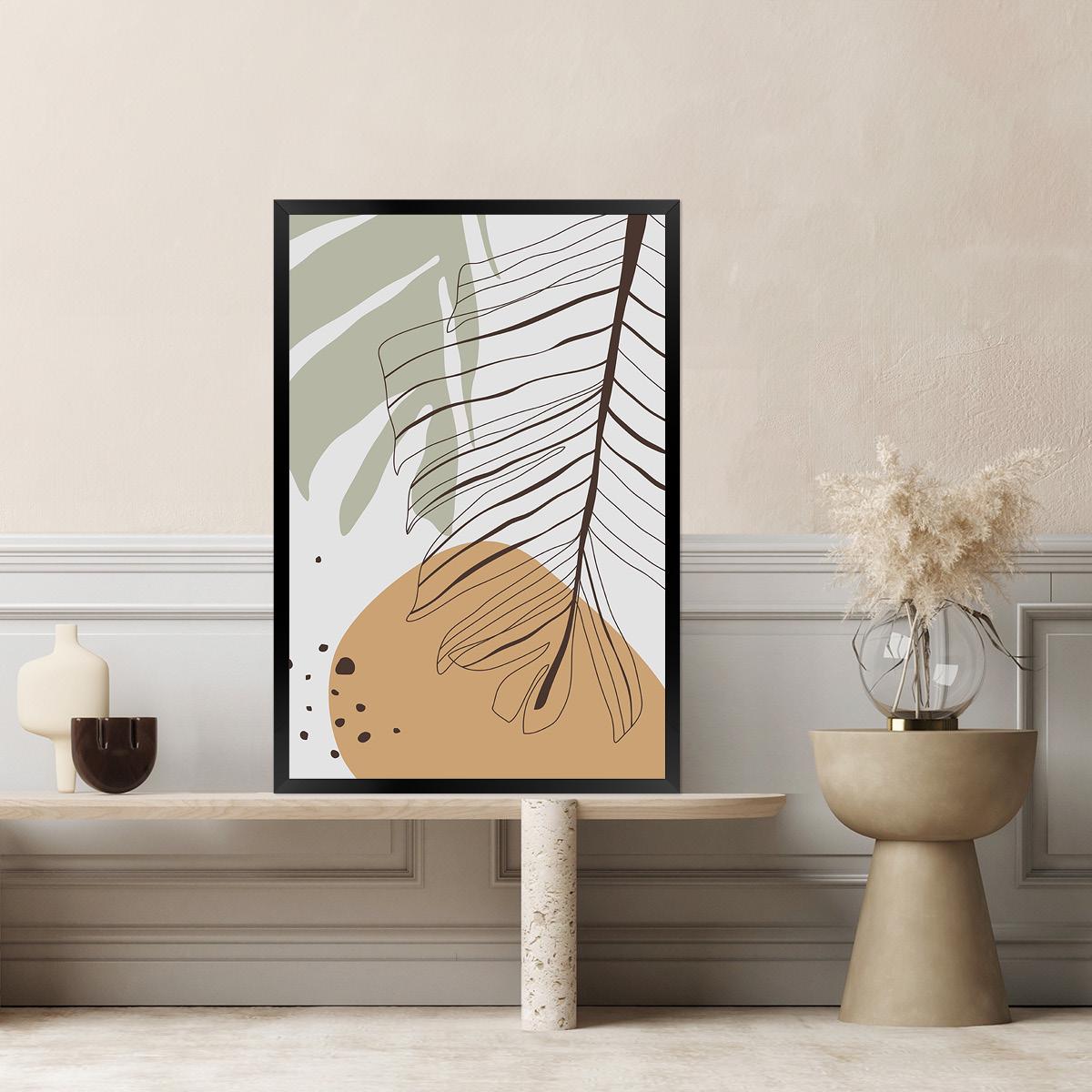 Boho Palm Leaf Wall Art - Modern Tropical Home Decor, Colorful Abstract Botanical Canvas Print, Mid-Century Line Art, Framed Options