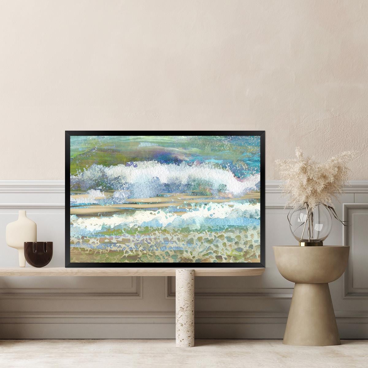 Modern Coastal Wave Painting in Blue & Green - Ocean Tides Abstract Wall Art Print – Serene Calming Canvas for Beach House or Bedroom Decor