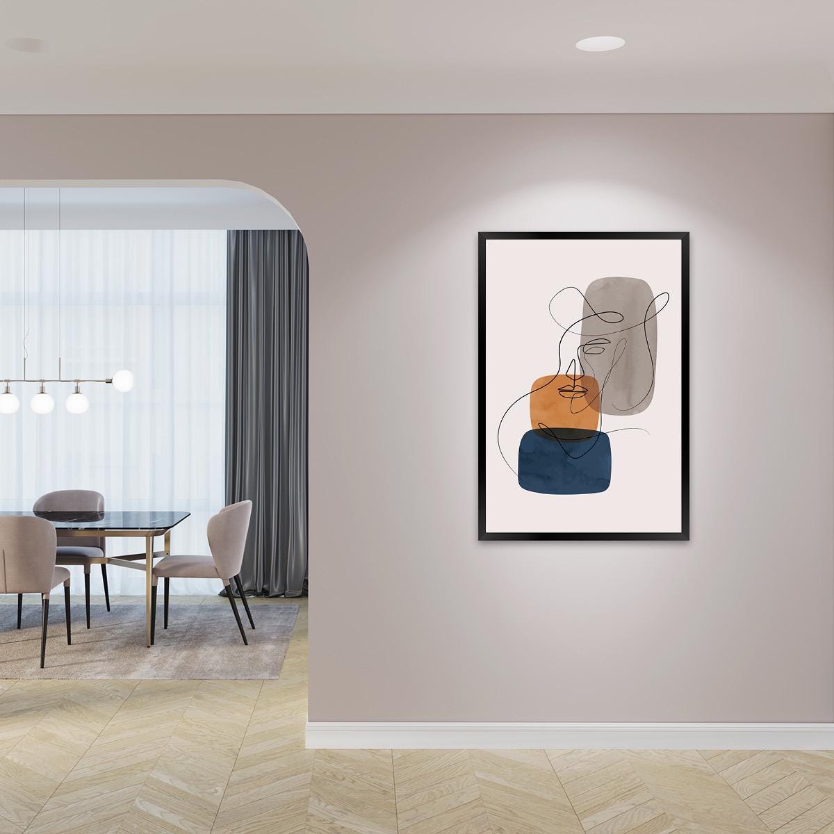 Line Drawing Face Wall Art - Colorful Abstract Portrait Doodle Canvas Print - Miniamlist Woman Sketch Art Home Decor - Framed Options