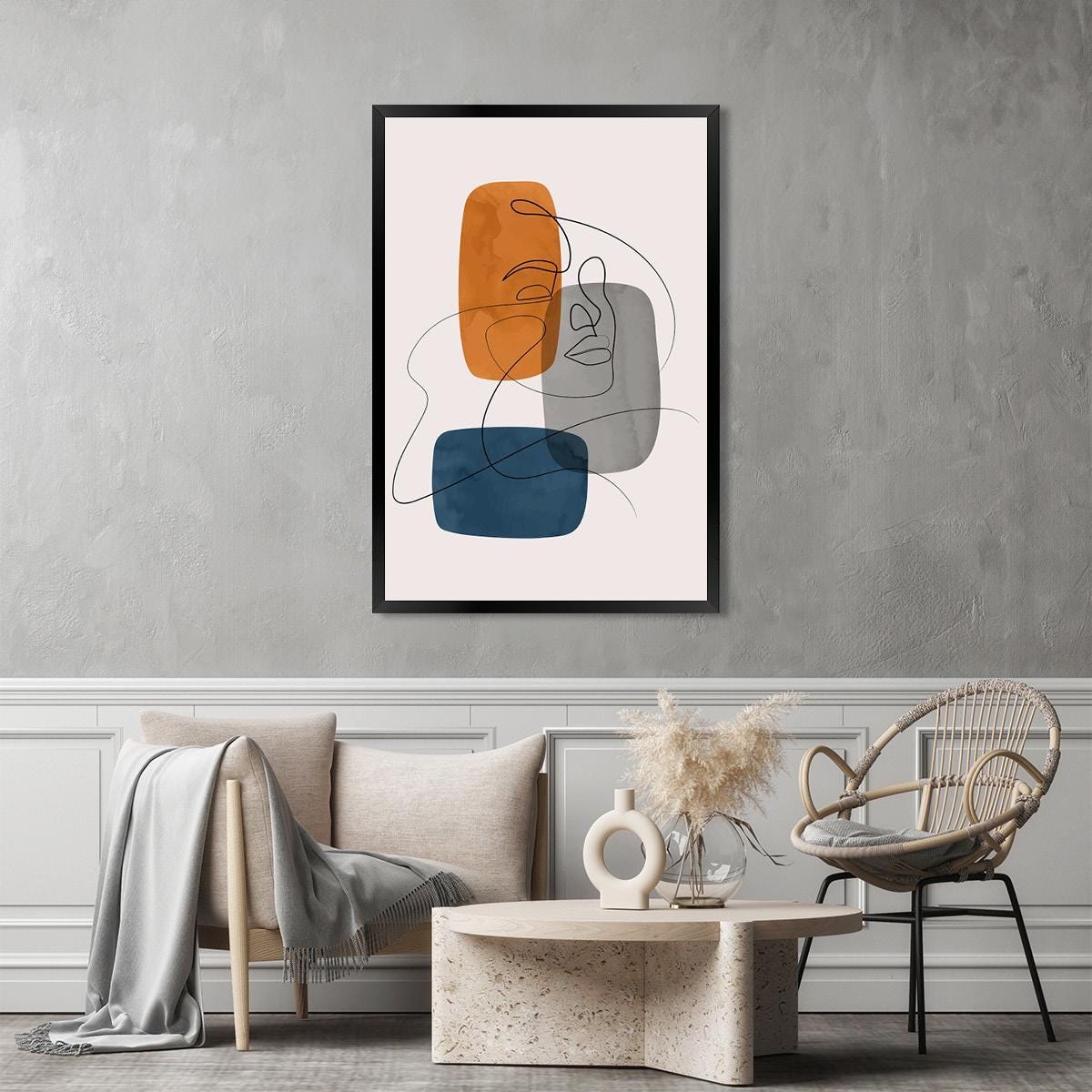 Fantasy Sketch Art Home Decor - Woman Line Drawing Face Wall Art - Colorful Abstract Portrait Doodle Canvas Print - Framed Options