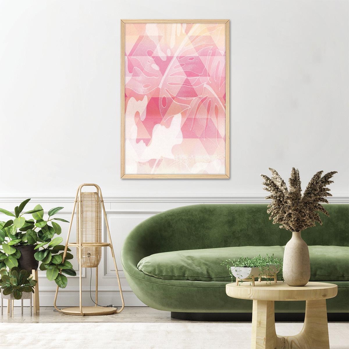 Pink Leaf Canvas Print, Colorful Geometric Wall Art, Abstract Botanical Home Decor, Framed Options Available, Modern Nature Artwork