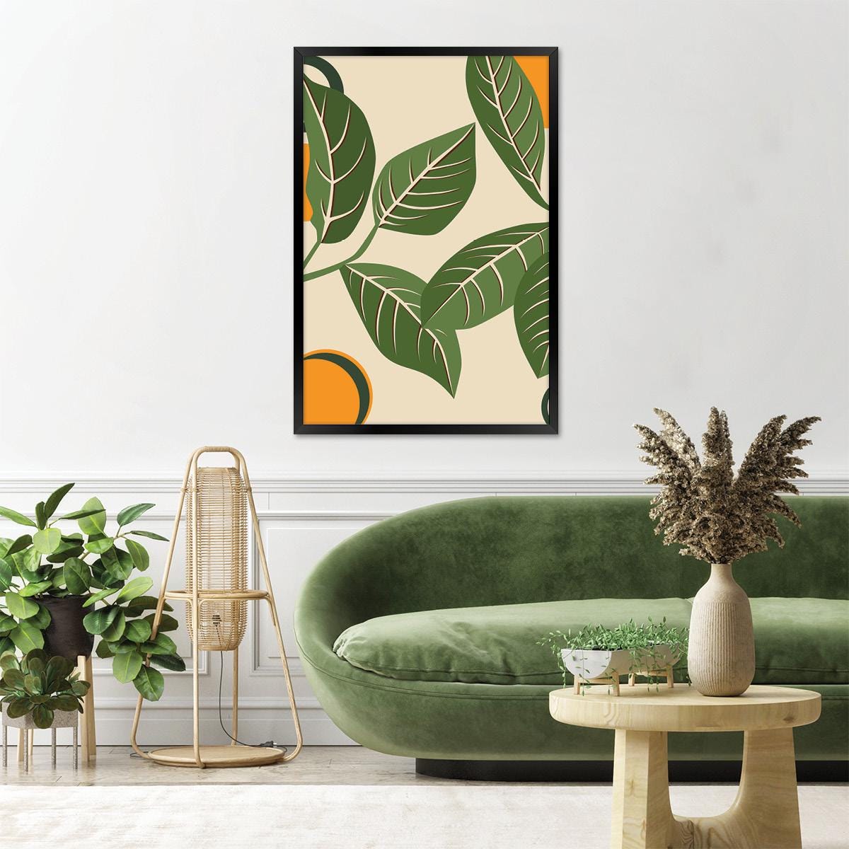 Boho Leaf Canvas Print, Modern Bontanical Wall Art, Green Plant Home Decor, Framed Options Available