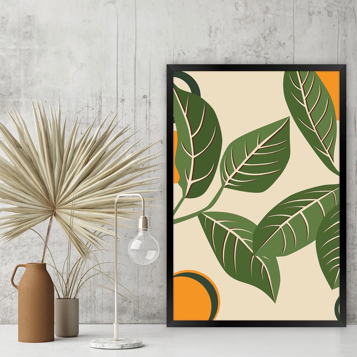 Boho Leaf Canvas Print, Modern Bontanical Wall Art, Green Plant Home Decor, Framed Options Available