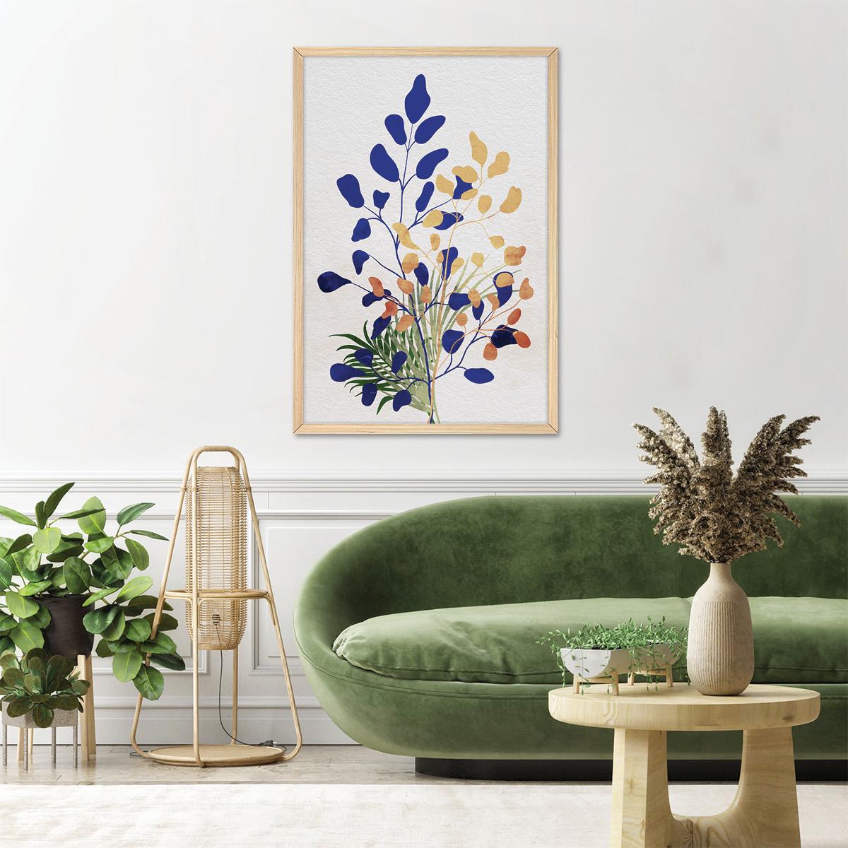 Nature Inspired Colorful Wall Art, Modern Botanical Canvas Print, Simple Plant Silhouette Home Decor, Framed Options Available