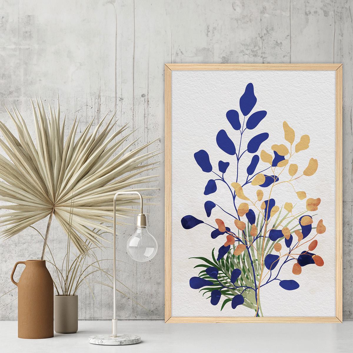 Nature Inspired Colorful Wall Art, Modern Botanical Canvas Print, Simple Plant Silhouette Home Decor, Framed Options Available