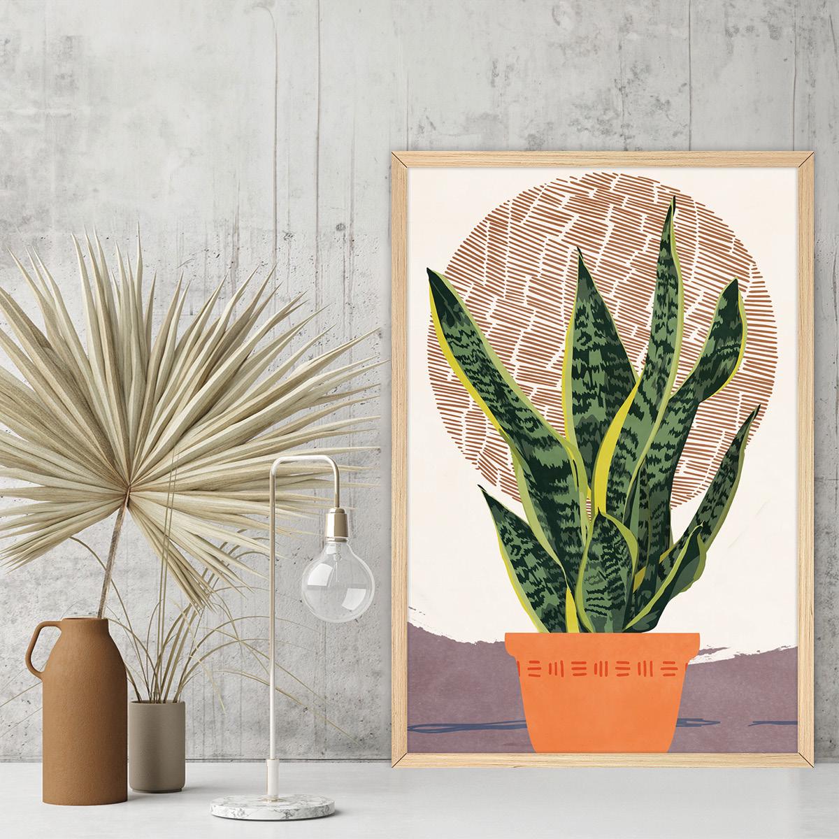 Boho Potted Plant Canvas Print, Botanical Wall Art, Nature Inspired Home Decor, Tiger Plant Painting, Framed Options for Gallery Wall