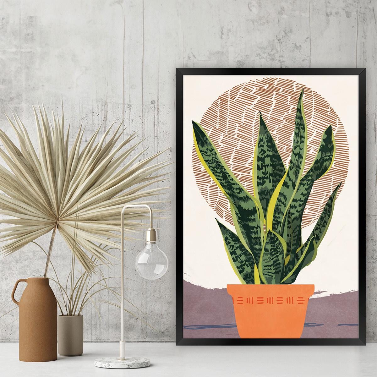 Boho Potted Plant Canvas Print, Botanical Wall Art, Nature Inspired Home Decor, Tiger Plant Painting, Framed Options for Gallery Wall