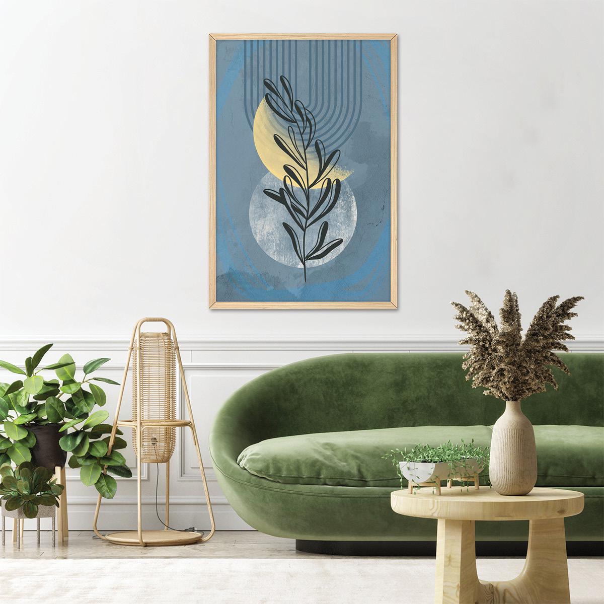 Modern Botanical Home Decor, Colorful Boho Leaf Wall Art, Geometric Shapes & Lines Floral Canvas Print, Framed Options Available