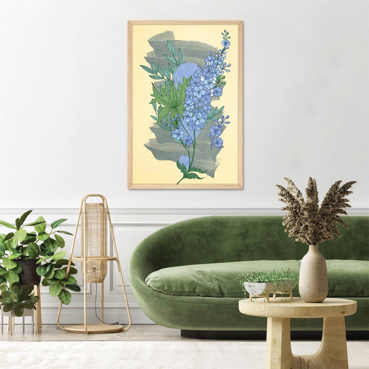 Boho Floral Canvas Print, Colorful Flower Illustration Home Decor for Bedroom, Modern Bontanical Wall Art, Framed Options Available