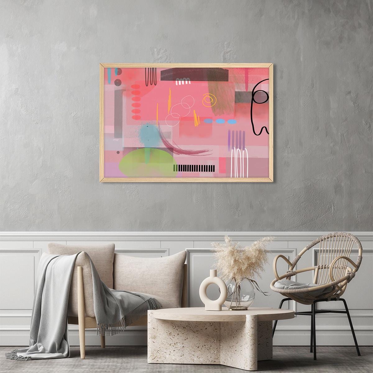 Colorful Grunge Abstract Canvas Print, Pink Art, Modern Graffiti Wall Art, Spray Paint Style Art, Bold Boho Decor, Framed Options Available