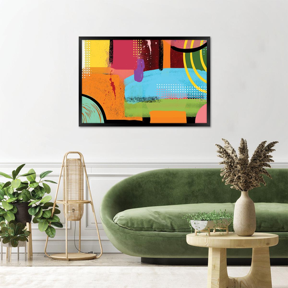 Colorful Grunge Abstract Canvas Print, Modern Graffiti Wall Art, Spray Paint Style Art, Bold Boho Decor, Framed Options Available