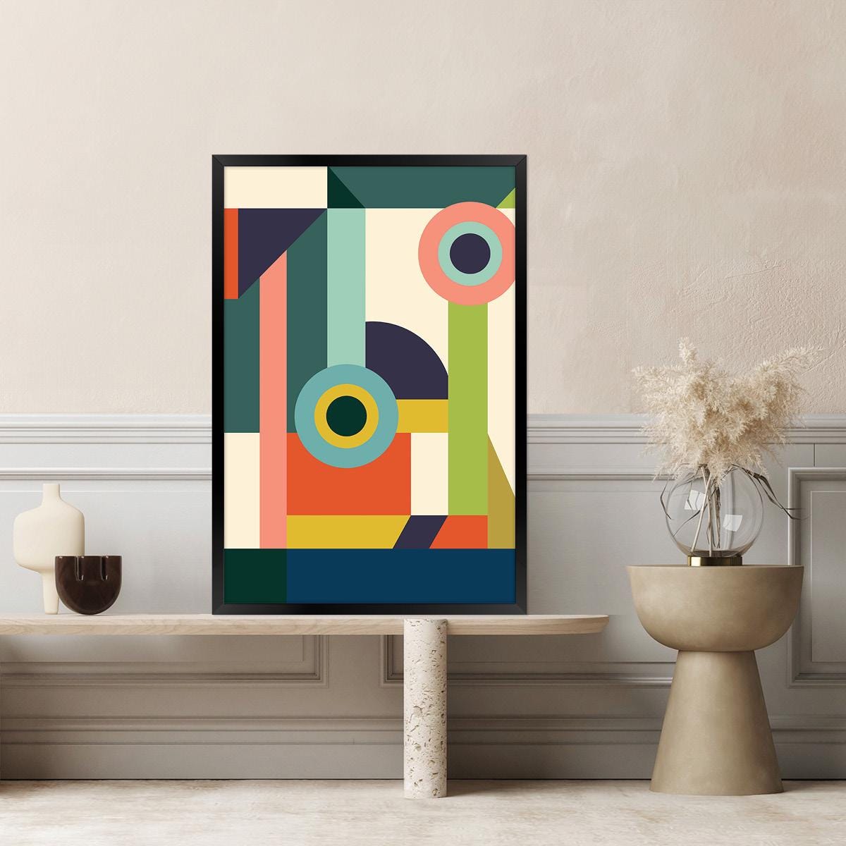Shapes & Lines Abstract Canvas Print, Colorful Modern Geometric Wall Art, Bright Vivid Colors, Boho Home Decor, Framed Options Available