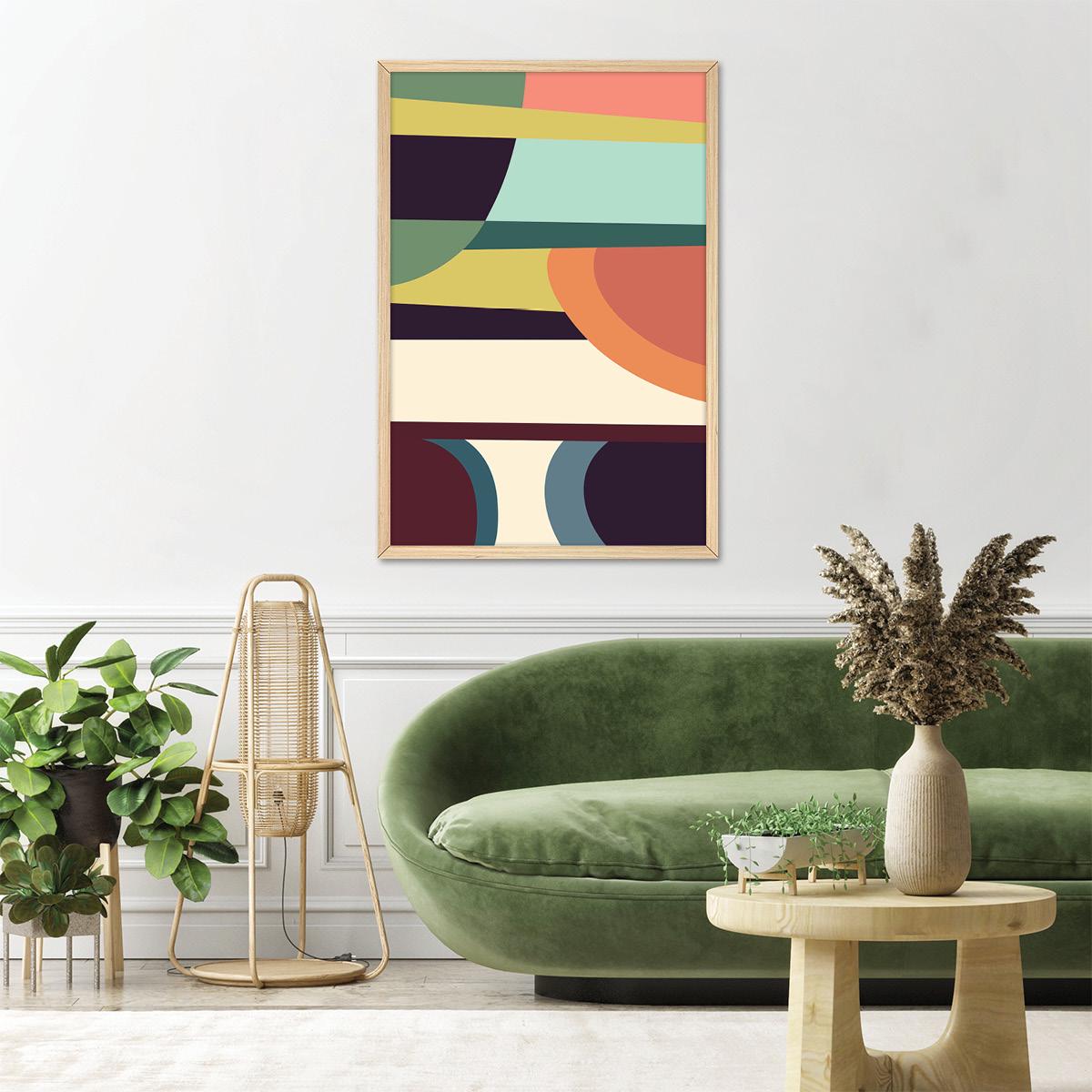 Lines & Shapes Abstract Canvas Print, Colorful Geometric Wall Art, Vibrant Colors Modern Home Decor For Livingroom, Framed Options Available