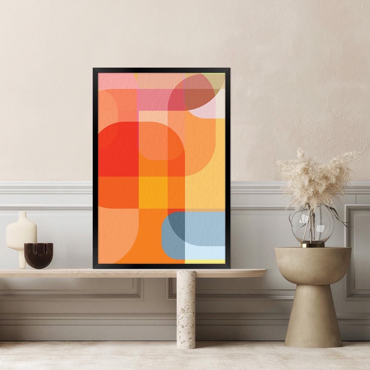 Abstract Canvas Print Round Edges, Colorful Geometric Wall Art, Bold Modern Home Decor, Framed Options Available for Livingroom or Bedroom