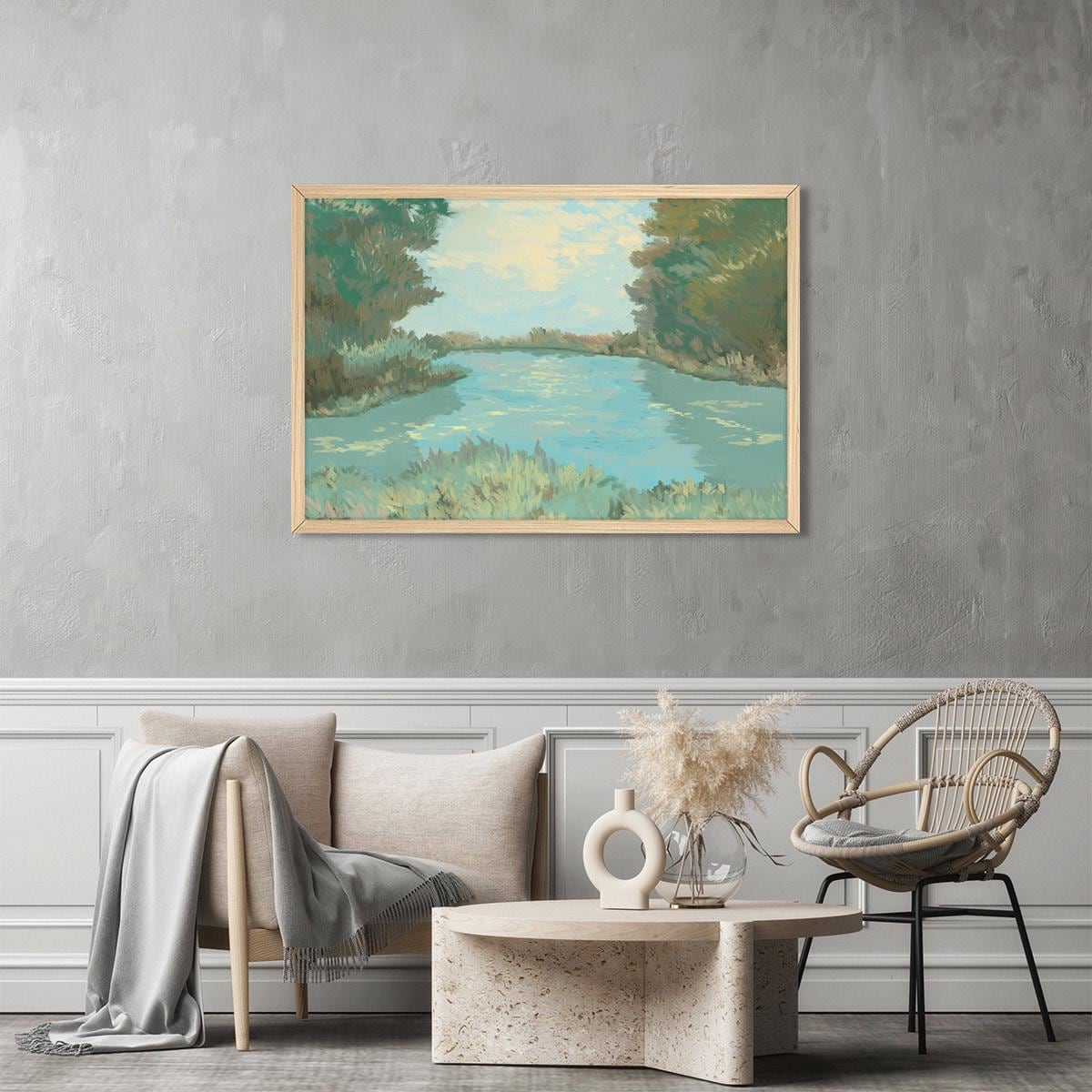 Lake Landscape Canvas Print: Modern Impressionist Wall Art