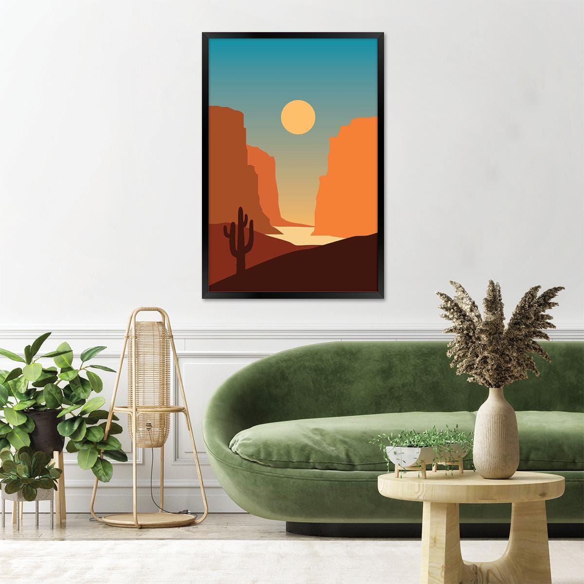 Southwestern Desert Canvas Print: Modern Cactus Mountain Wall Art