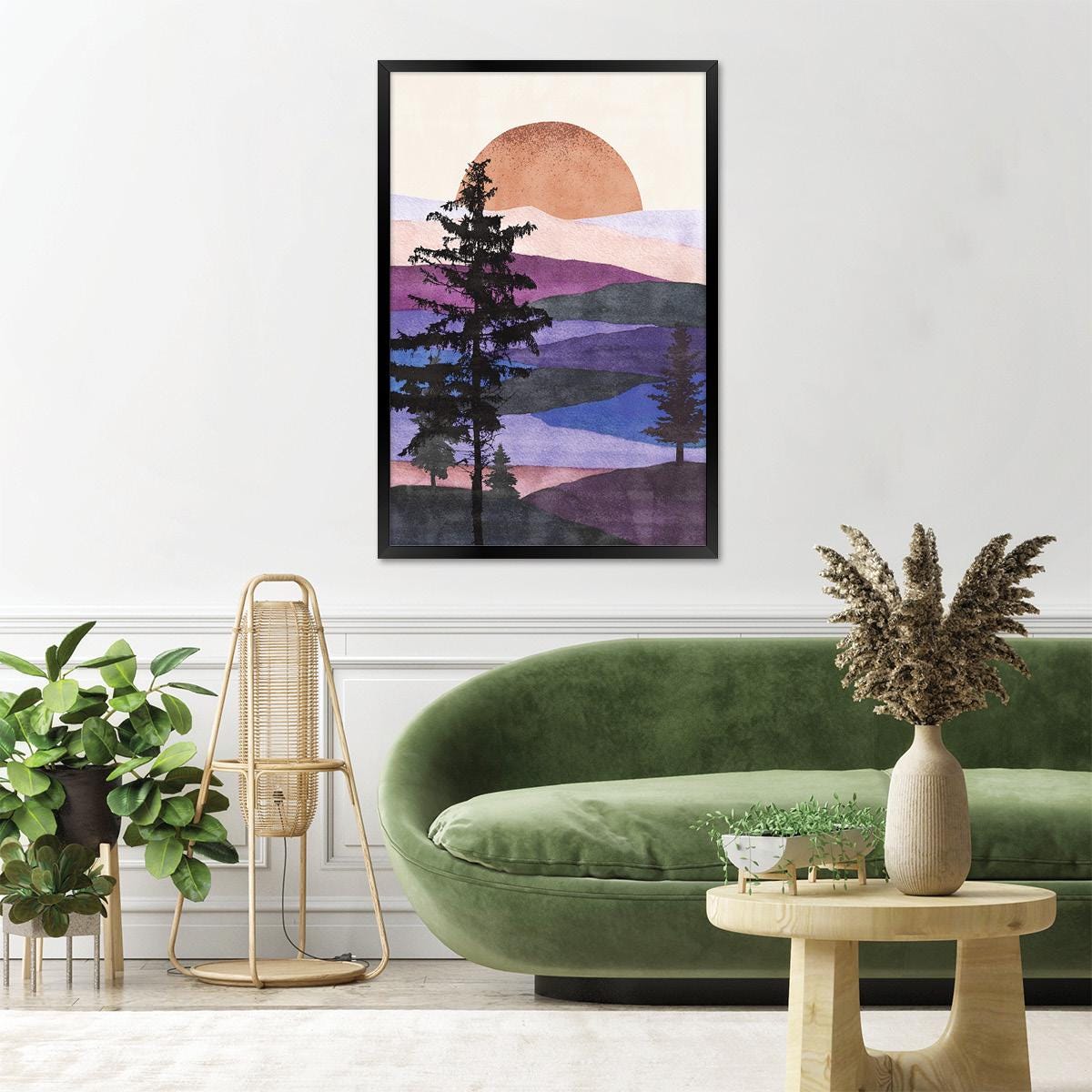Colorful Purple Mountain Sunrise Canvas Print: Abstract Boho Landscape Wall Art
