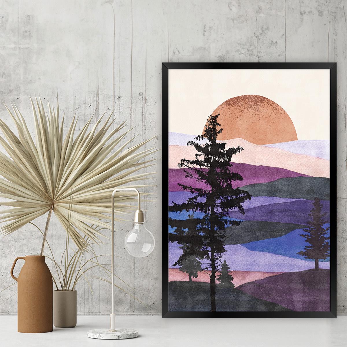 Colorful Purple Mountain Sunrise Canvas Print: Abstract Boho Landscape Wall Art