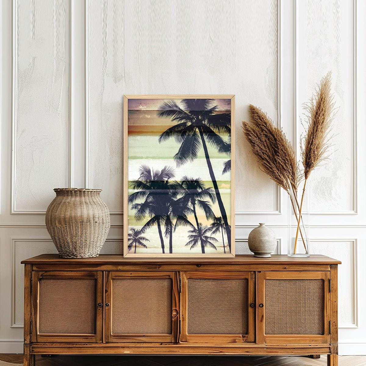 Vintage Palm Tree Canvas Print: Coastal Beach House Wall Art