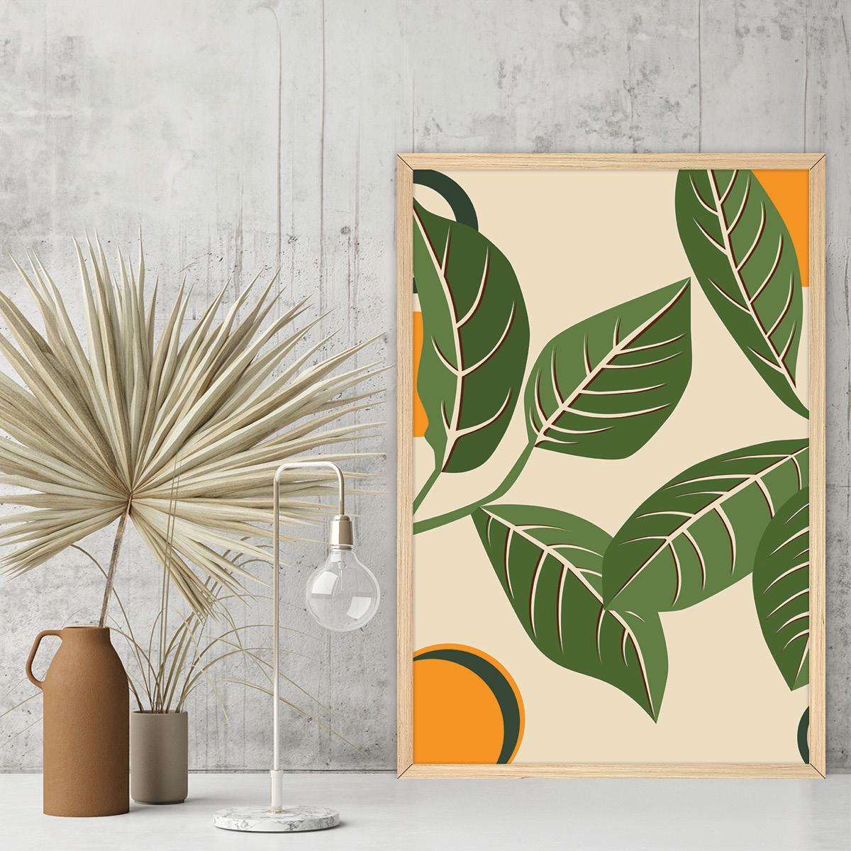 Boho Leaf Canvas Print, Modern Bontanical Wall Art, Green Plant Home Decor, Framed Options Available