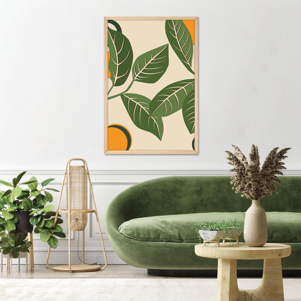 Boho Leaf Canvas Print, Modern Bontanical Wall Art, Green Plant Home Decor, Framed Options Available