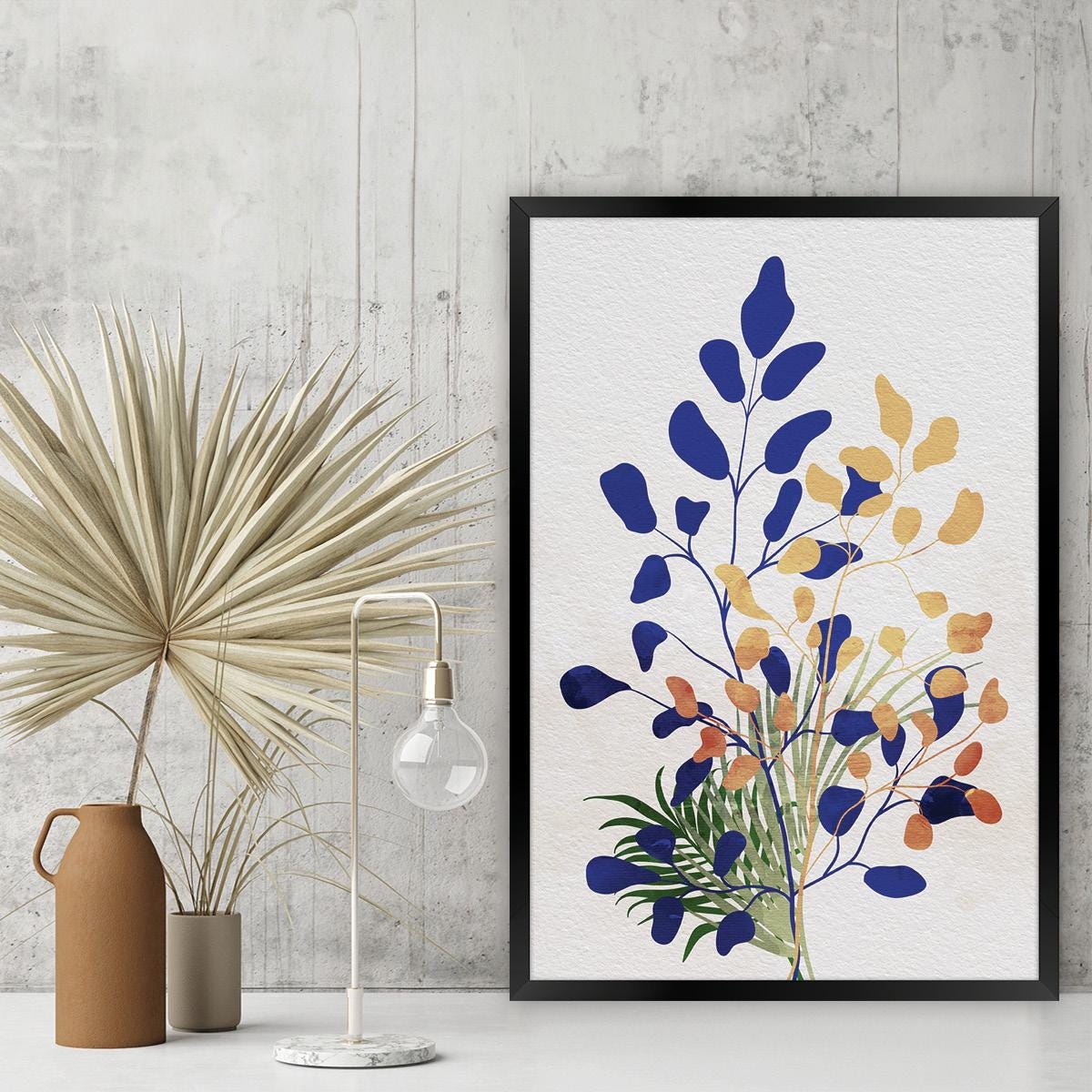 Nature Inspired Colorful Wall Art, Modern Botanical Canvas Print, Simple Plant Silhouette Home Decor, Framed Options Available