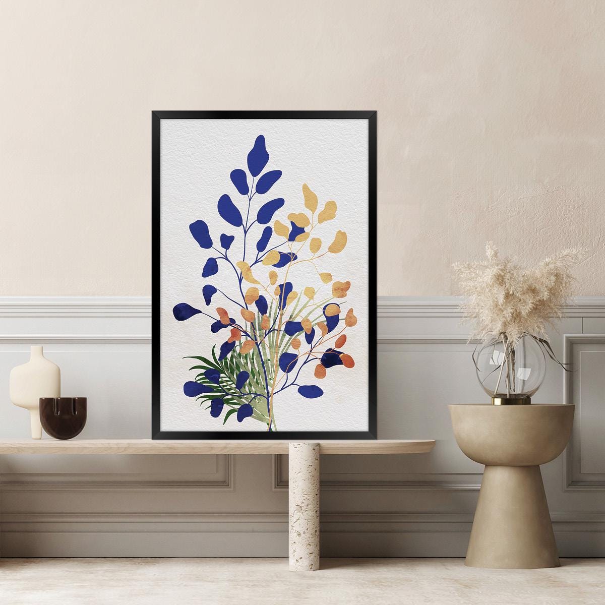 Nature Inspired Colorful Wall Art, Modern Botanical Canvas Print, Simple Plant Silhouette Home Decor, Framed Options Available