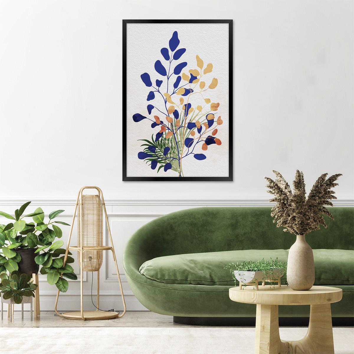 Nature Inspired Colorful Wall Art, Modern Botanical Canvas Print, Simple Plant Silhouette Home Decor, Framed Options Available