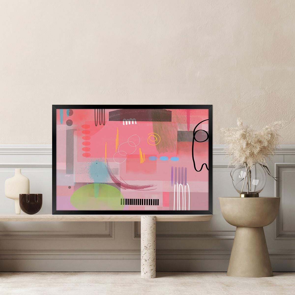 Colorful Grunge Abstract Canvas Print, Pink Art, Modern Graffiti Wall Art, Spray Paint Style Art, Bold Boho Decor, Framed Options Available
