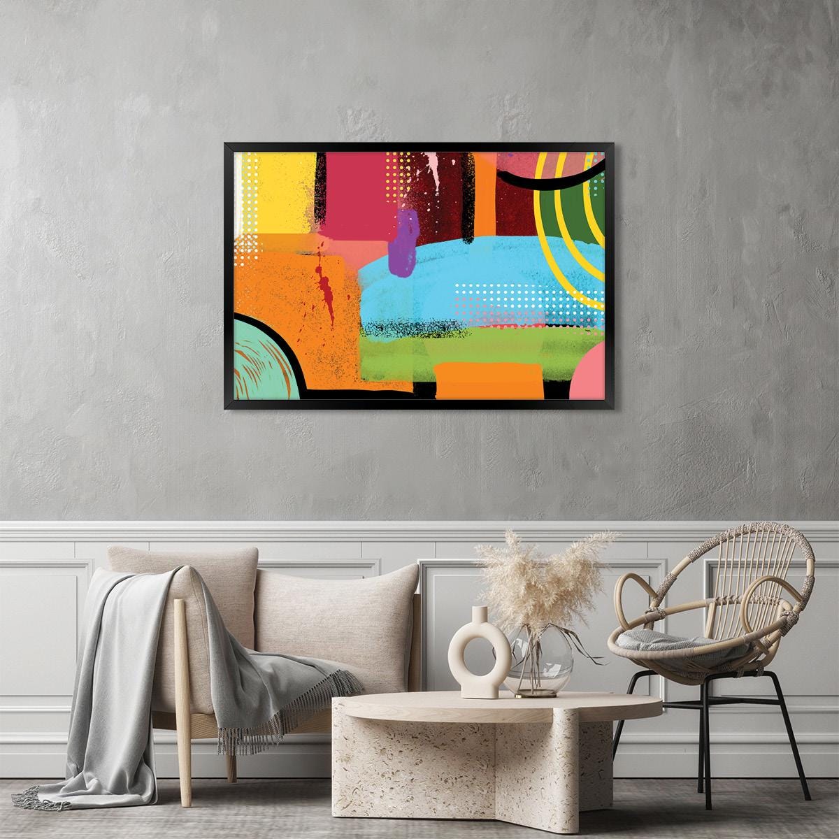 Colorful Grunge Abstract Canvas Print, Modern Graffiti Wall Art, Spray Paint Style Art, Bold Boho Decor, Framed Options Available