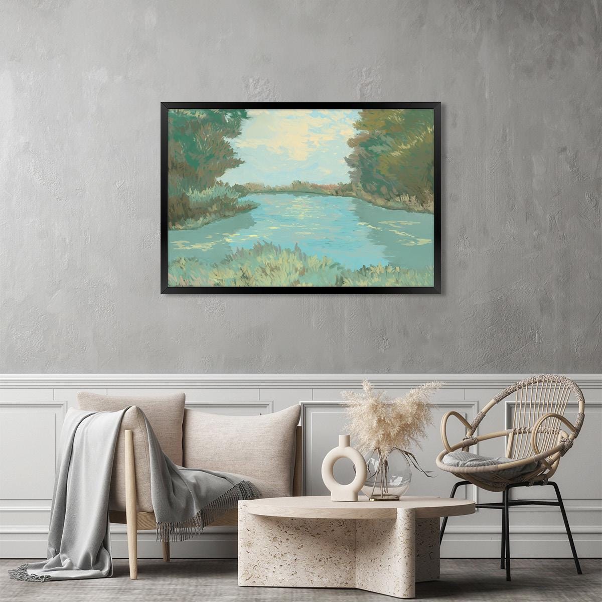 Lake Landscape Canvas Print: Modern Impressionist Wall Art