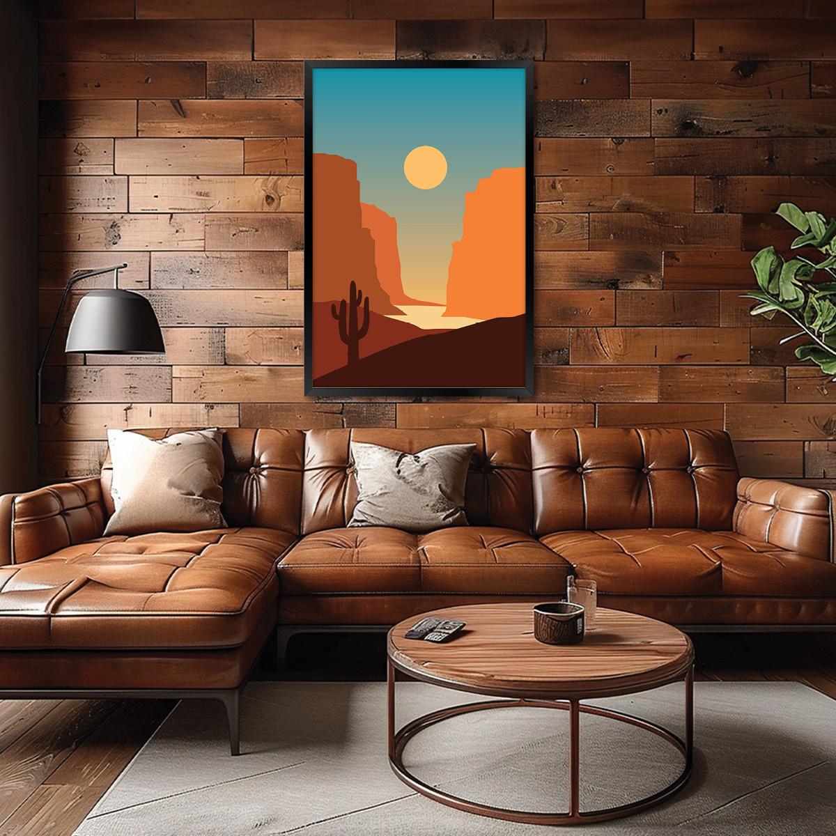 Southwestern Desert Canvas Print: Modern Cactus Mountain Wall Art