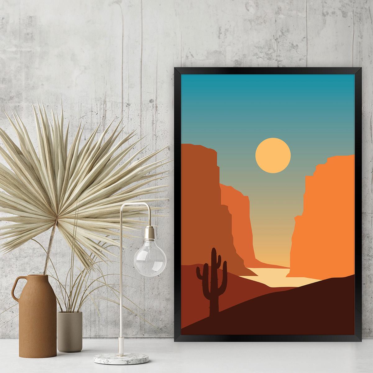 Southwestern Desert Canvas Print: Modern Cactus Mountain Wall Art