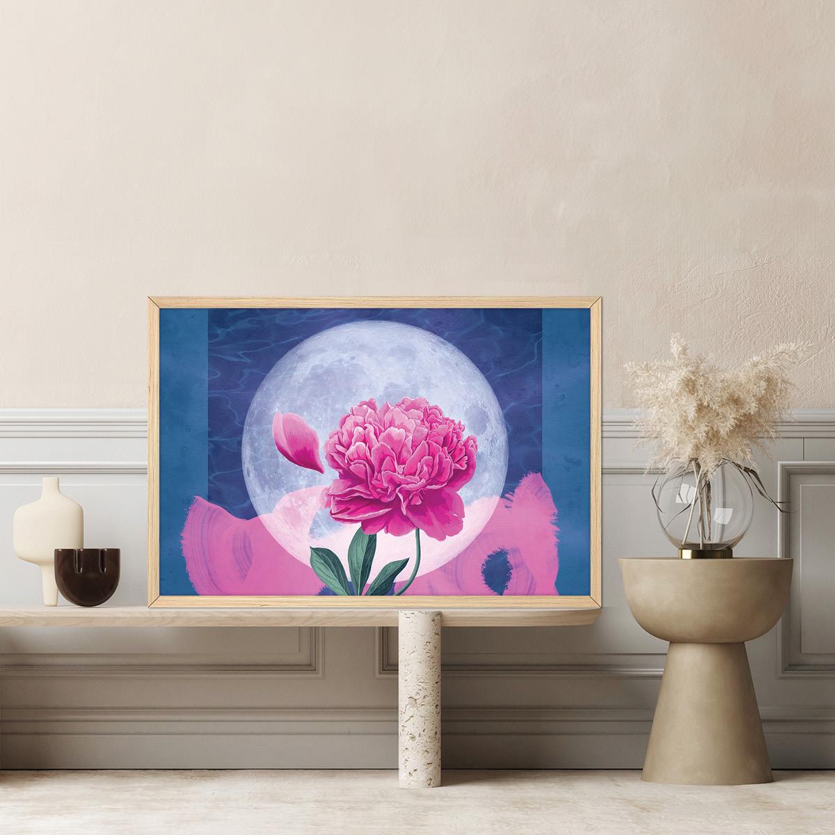 Moon Flower Canvas Print: Surreal Pink Floral Wall Art