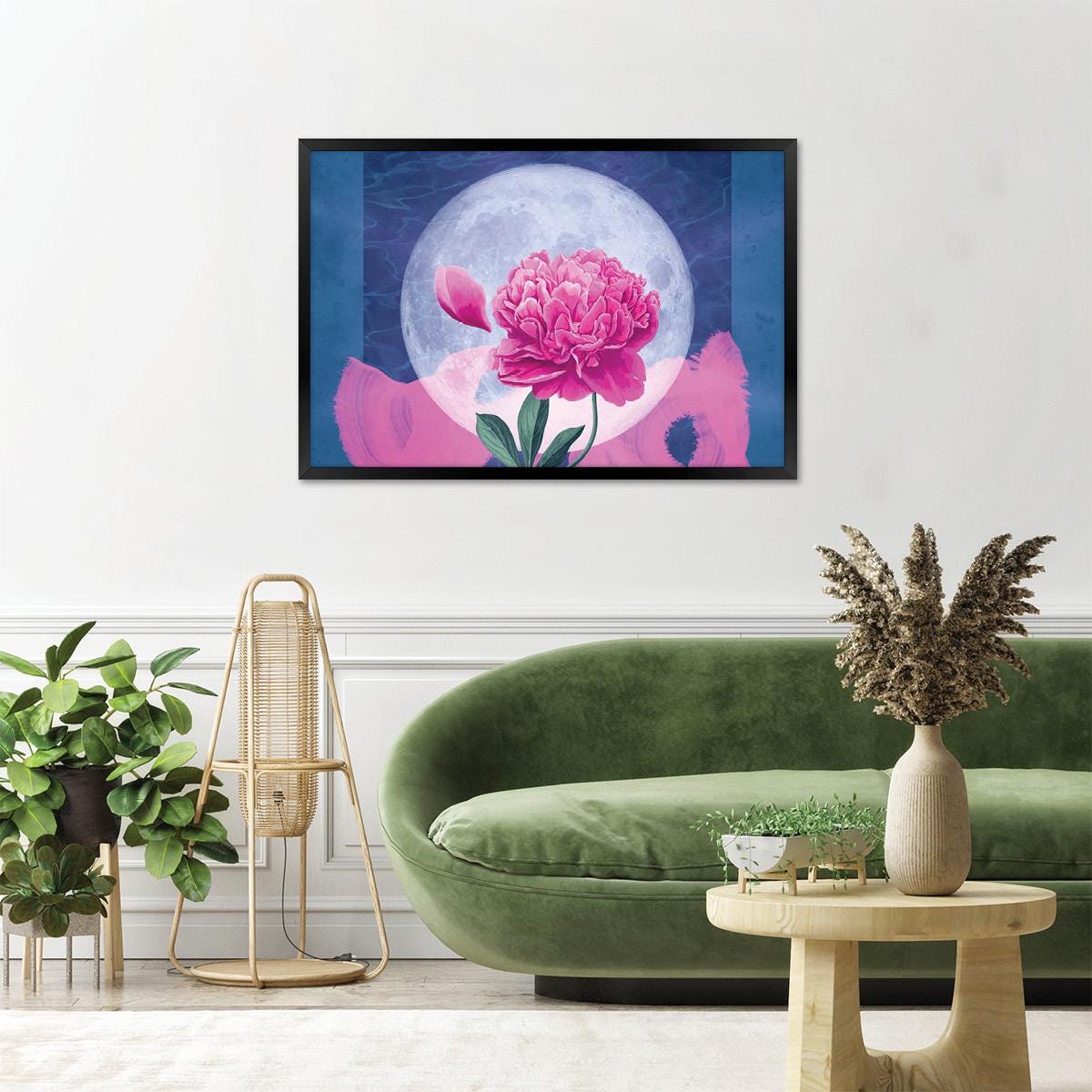 Moon Flower Canvas Print: Surreal Pink Floral Wall Art