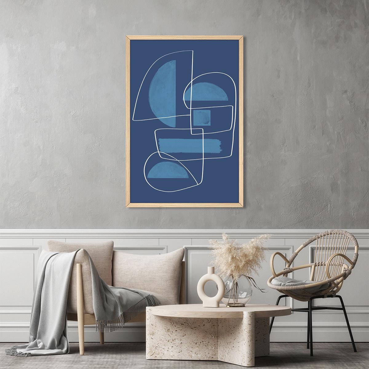 Blue Abstract Geometric Canvas Art Print: MCM Modern Home Decor