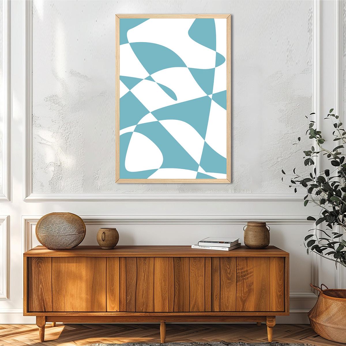 Blue & White Geometric Abstract Canvas Print, Bold Modern Wall Art, Framed Otions Available