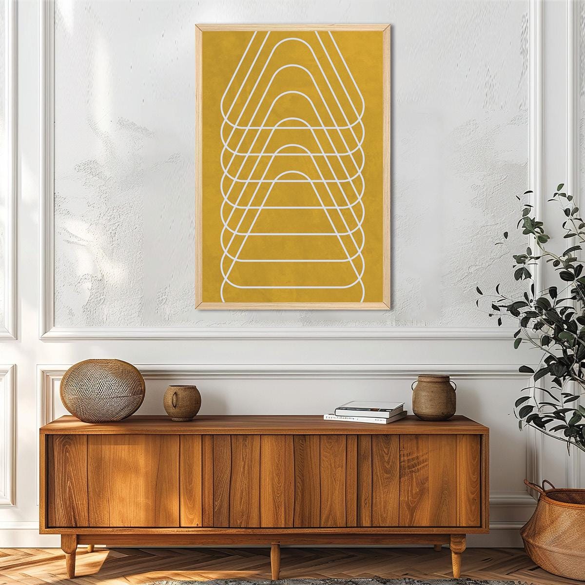 Yellow Geometric Triangle Canvas Print: Modern Minimalist Wall Art